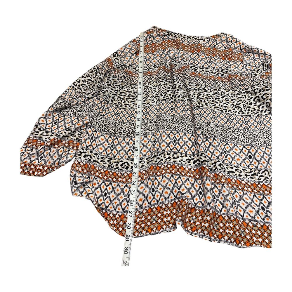 Blouse Top Women's Multicolor Tribal Leopard Long Sleeve Henley Neck Pullover - Picture 3 of 6